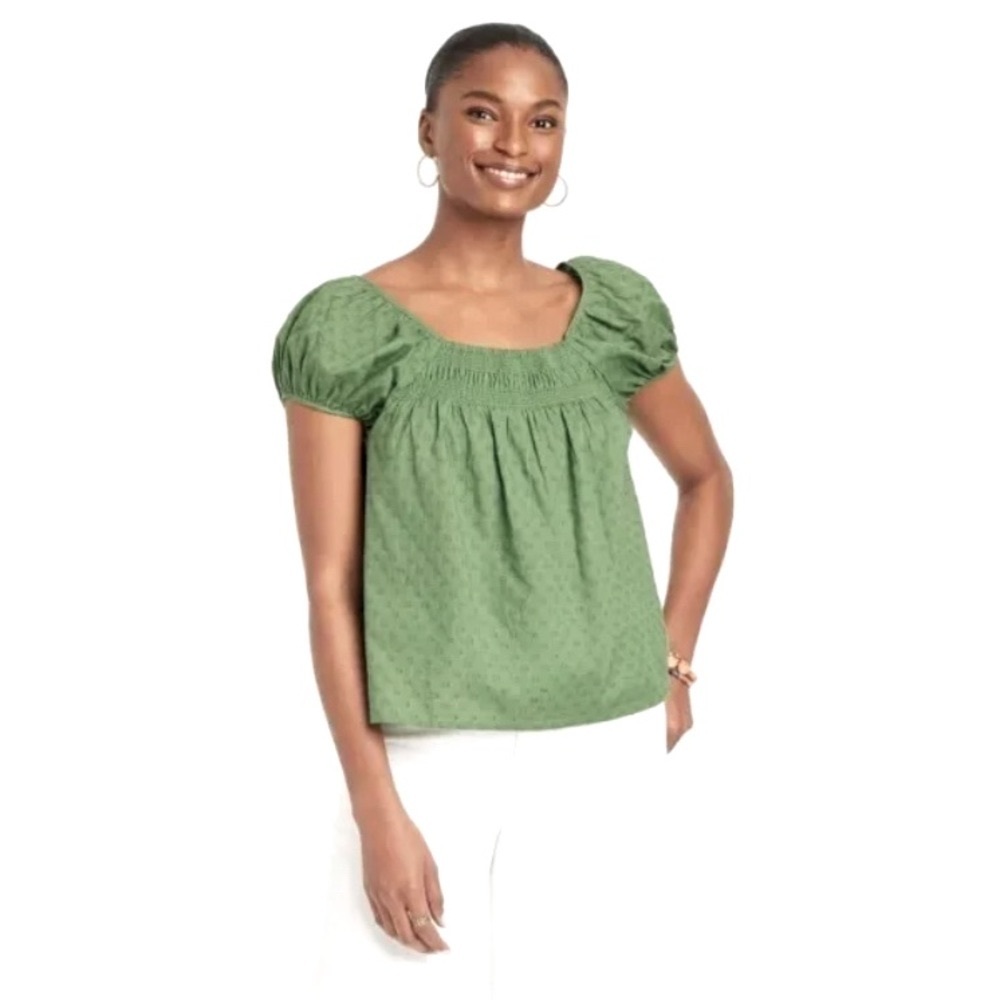 NEW Women's Puff Cap Sleeve Top - Universal Thread Green Size c Large